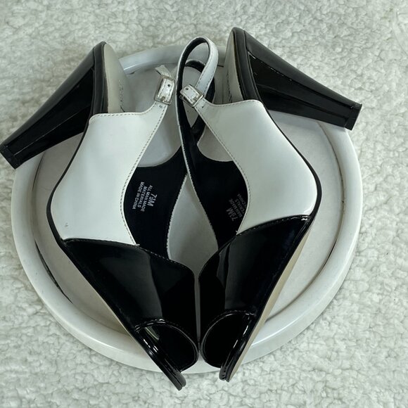 Pierre Dumas High Heels Womens 7.5 M Black White 3.5 Inch Block Heel Adjustable - Picture 9 of 10